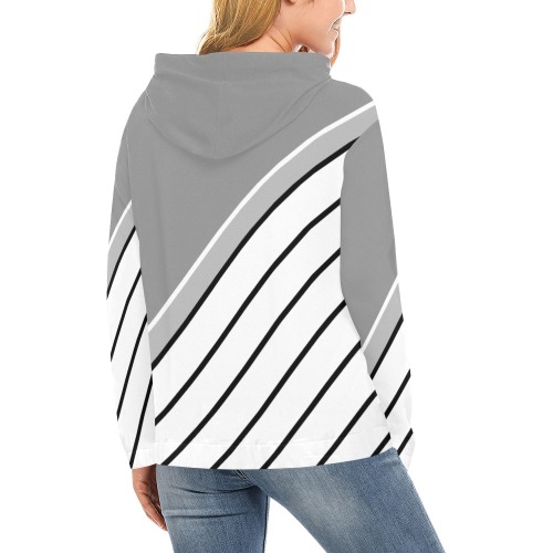 Black White Diagonal Stripes All Over Print Hoodie for Women (USA Size) (Model H13)