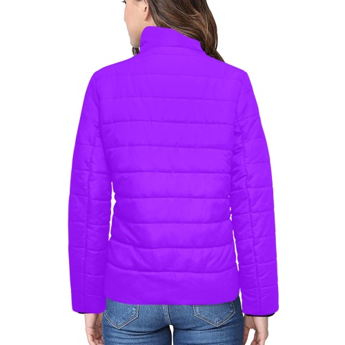 color electric violet Women's Stand Collar Padded Jacket (Model H41)