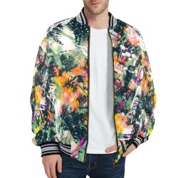 Colorful abstract brush strokes texture-0078 Men's Striped Trim Bomber Jacket (Model H21)