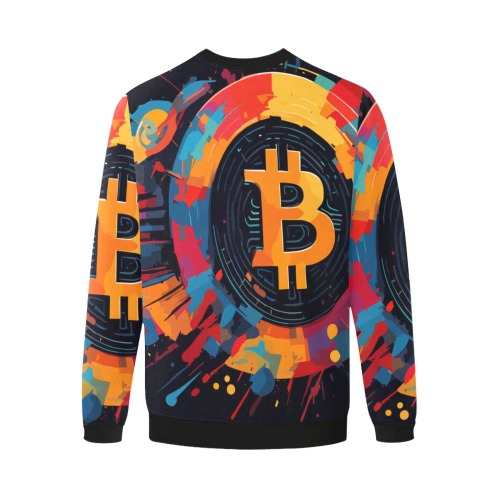 Chic abstract art of cryptocurrency coins on black Men's Oversized Fleece Crew Sweatshirt (Model H18)