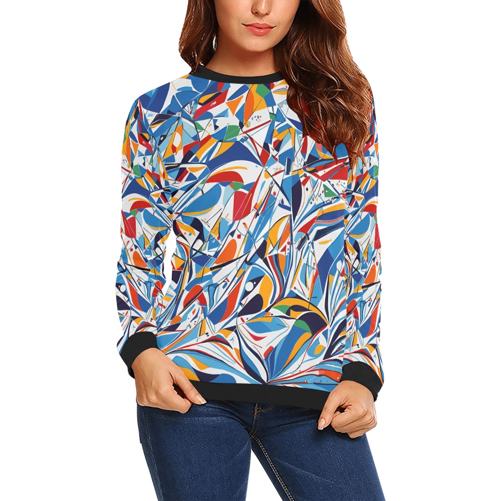 Abstract art of Alpine skiing. Geometric shapes. All Over Print Crewneck Sweatshirt for Women (Model H18)