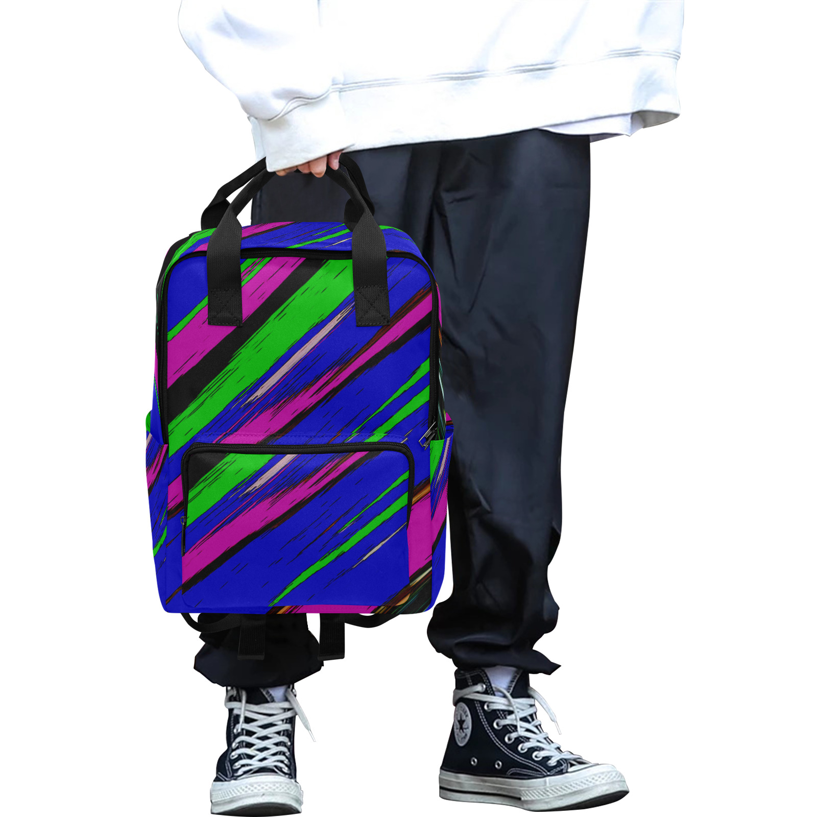 Diagonal Green Blue Purple And Black Abstract Art Twin Handle Backpack (Model 1732)