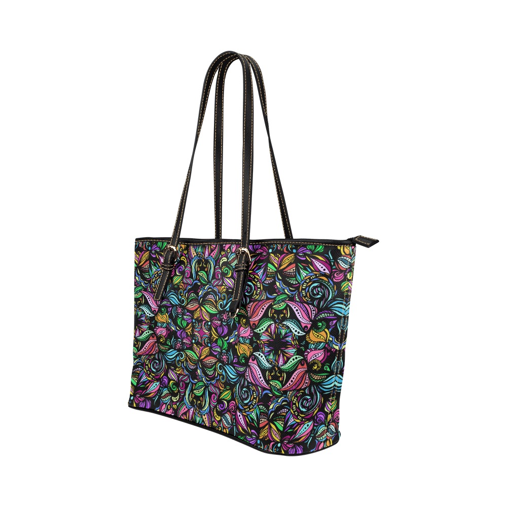Whimsical Blooms Leather Tote Bag/Small (Model 1651)