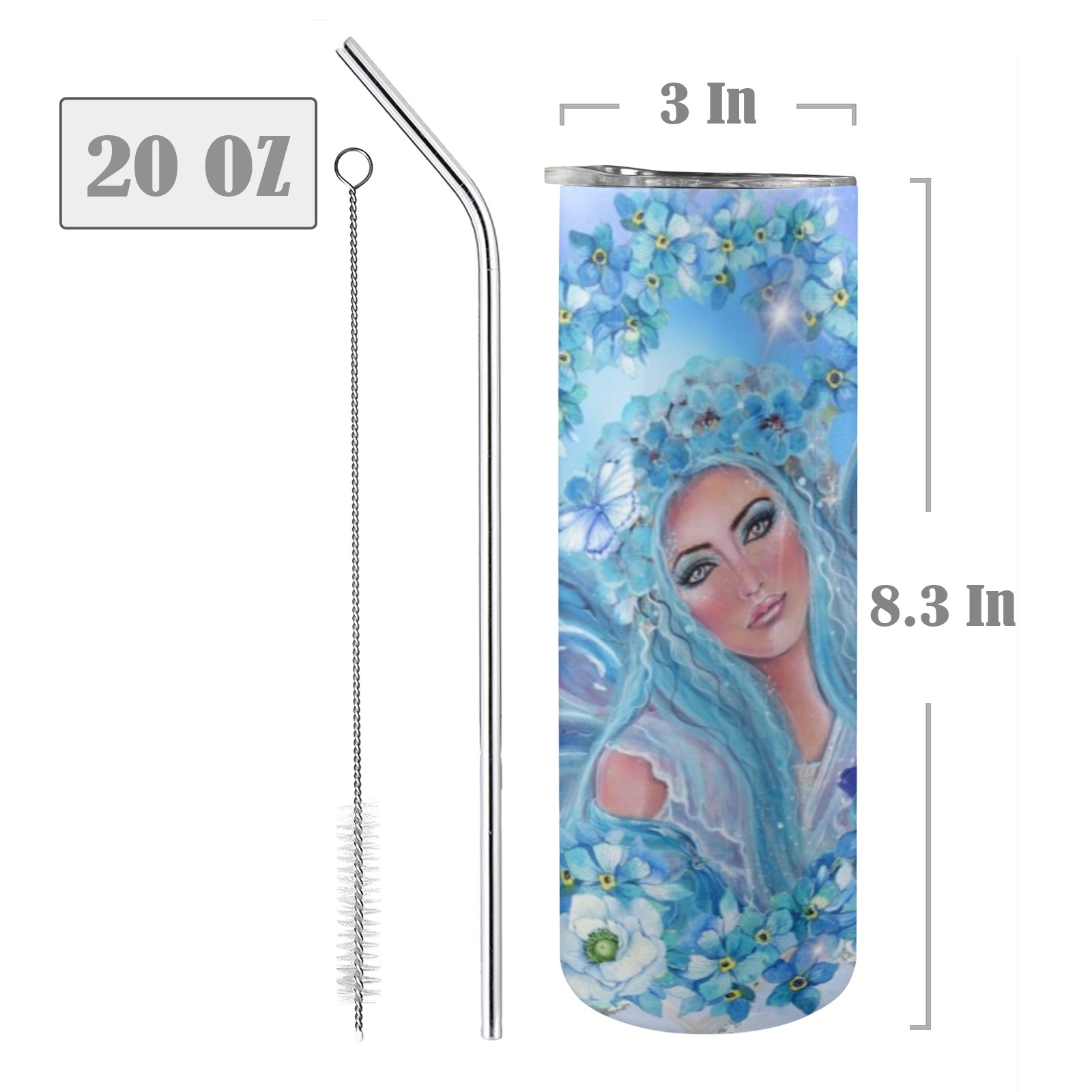 Krysta fairy 20oz Tall Skinny Tumbler with Lid and Straw