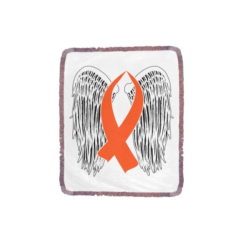 Winged Awareness Ribbon (Orange) Ultra-Soft Fringe Blanket 30"x40" (Mixed Pink)
