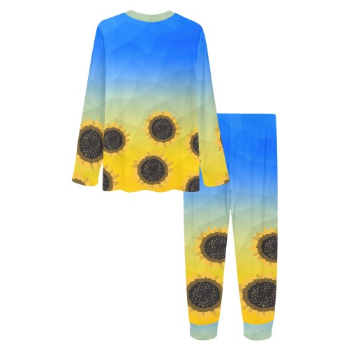 Ukraine yellow blue geometric mesh pattern Sunflowers Women's All Over Print Pajama Set