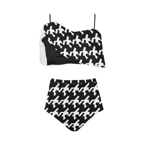 houndstooth ruffle swimwear High Waisted Ruffle Bikini Set (Model S13)