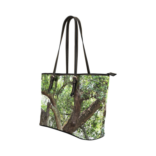 Oak Tree In The Park 7659 Stinson Park Jacksonville Florida Leather Tote Bag/Small (Model 1651)