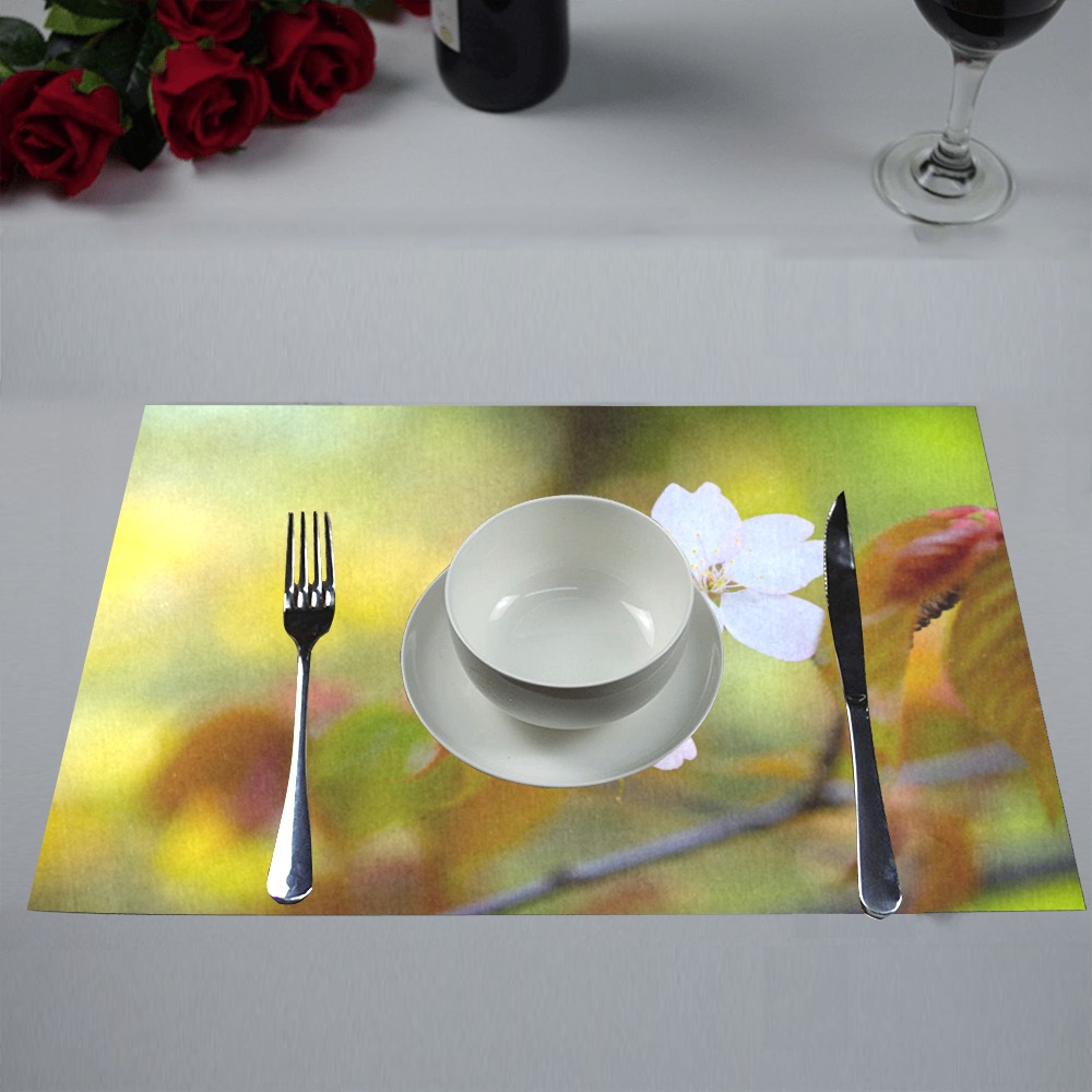 Two sakura cherry flowers, colorful background. Placemat 12’’ x 18’’ (Set of 6)