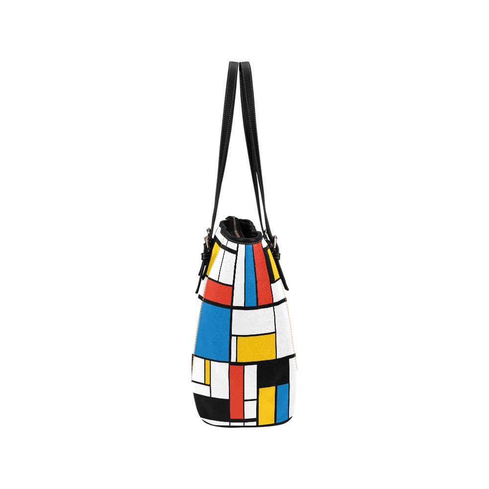 Mondrian De Stijl Modern Leather Tote Bag/Small (Model 1640)