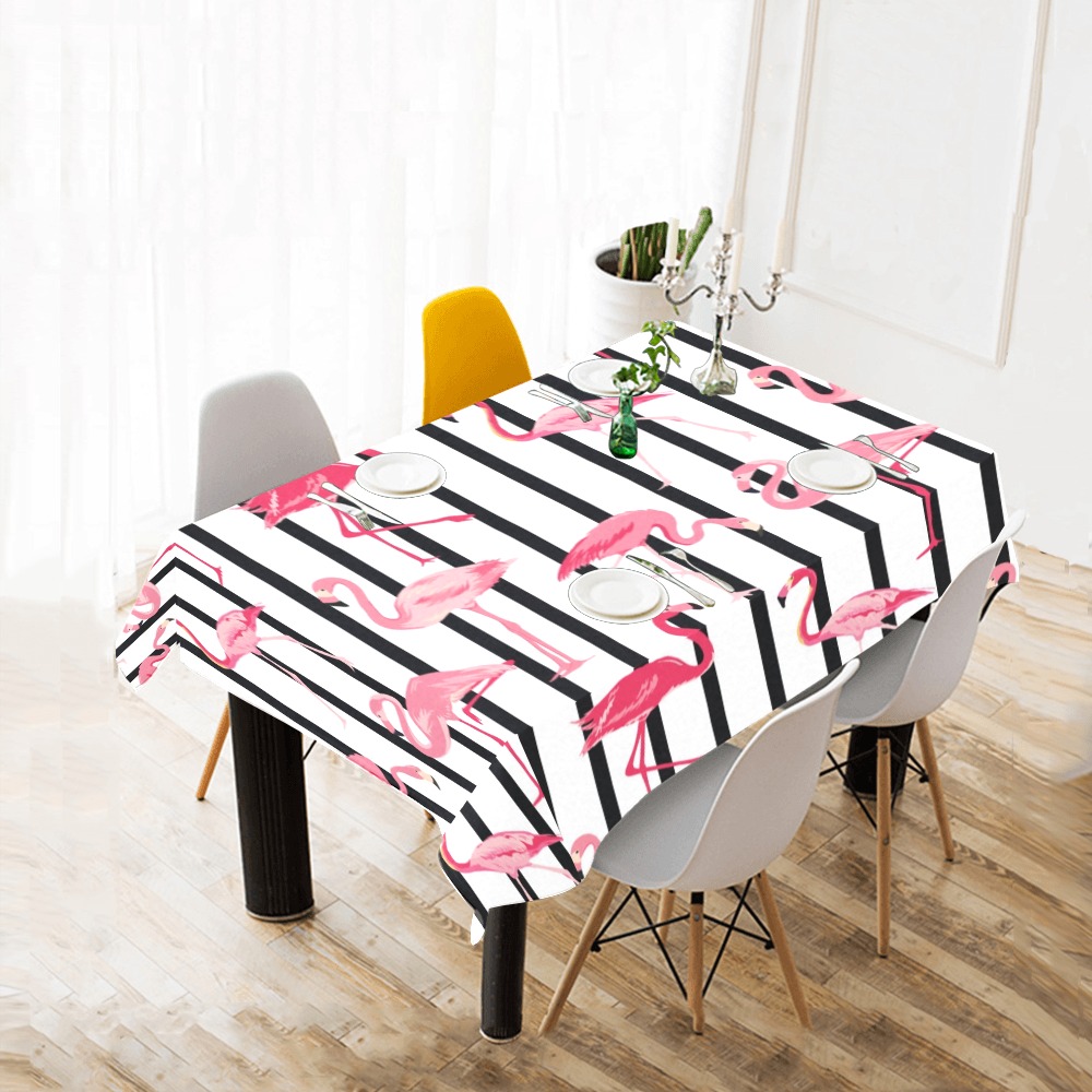 pink flamingo Stripe Cotton Linen Tablecloth 52"x 70"