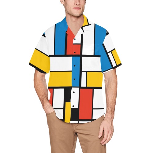 Mondrian De Stijl Modern Hawaiian Shirt with Chest Pocket (Model T58)