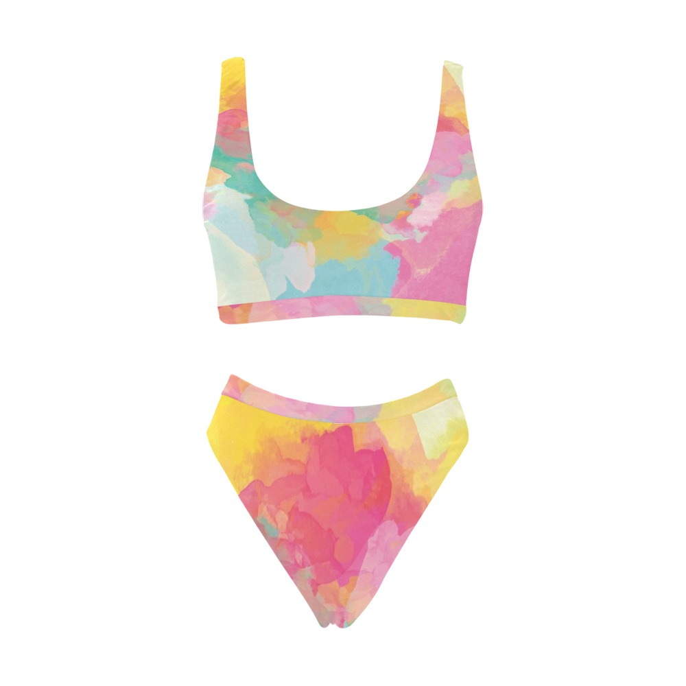 watercolor Sport Top & High-Waisted Bikini Swimsuit (Model S07)