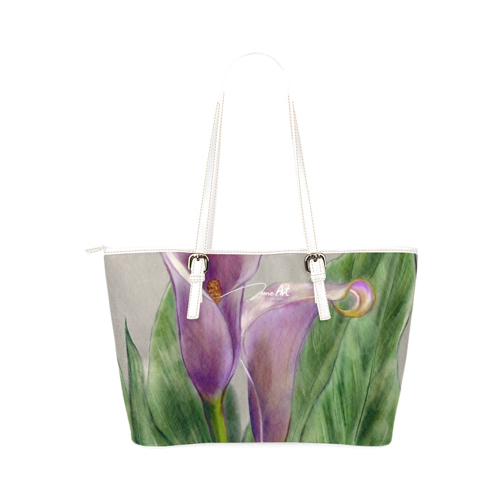 My Purple Lilies by June Yu Leather Tote Bag/Small (Model 1651)