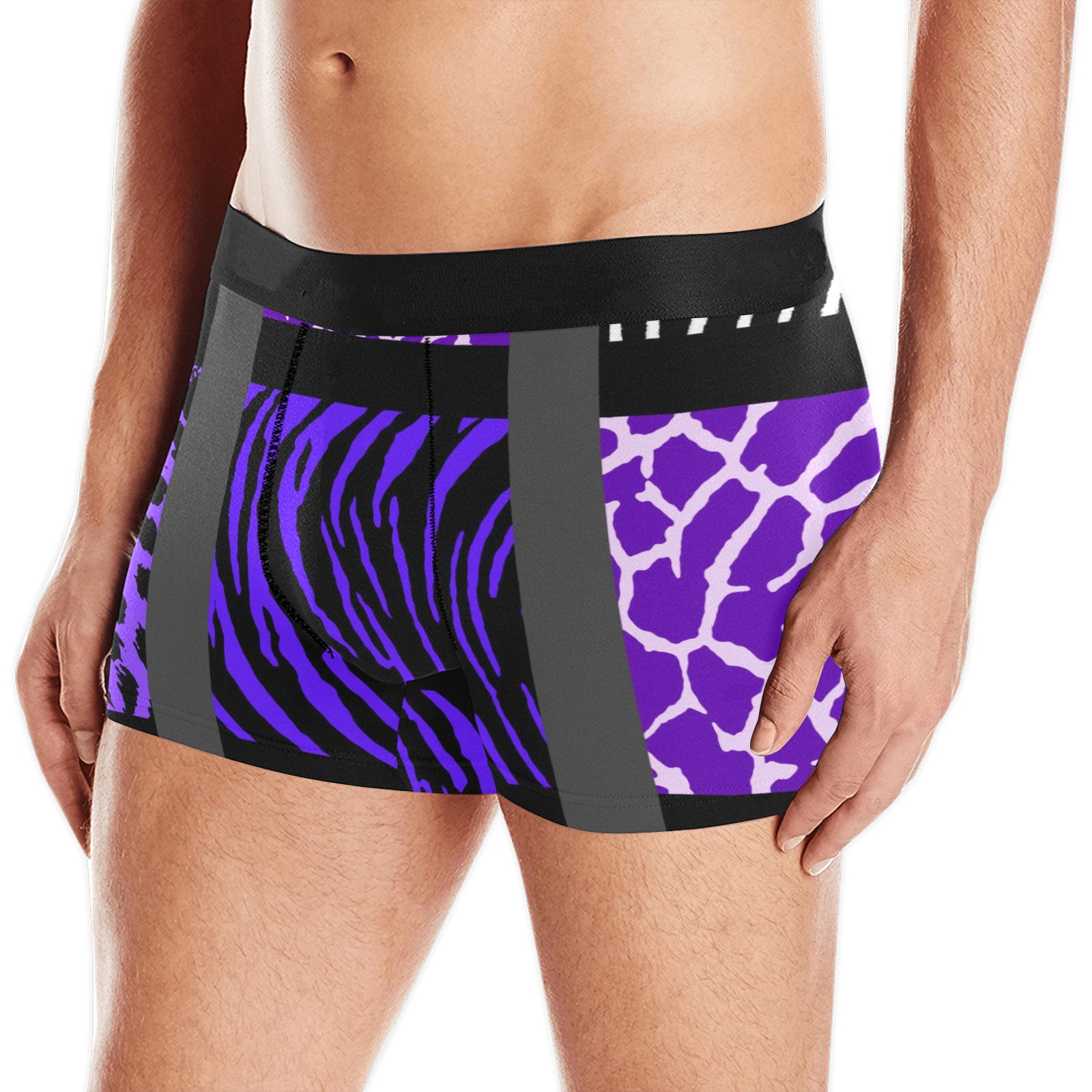Purple Mixed Animal Print Men's Boxer Briefs w/ Custom Waistband (Merged Design) (Model L10)