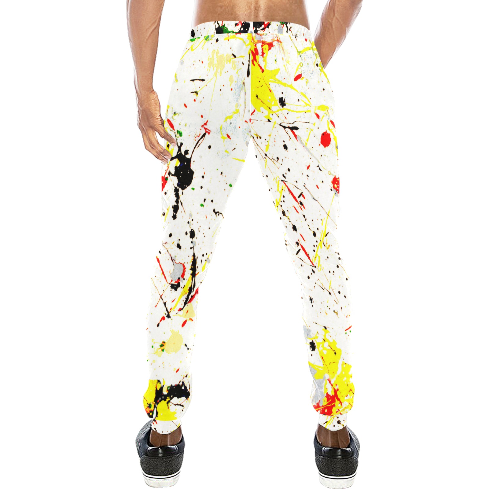 Yellow & Black Paint Splatter Unisex Casual Sweatpants (Model L11)