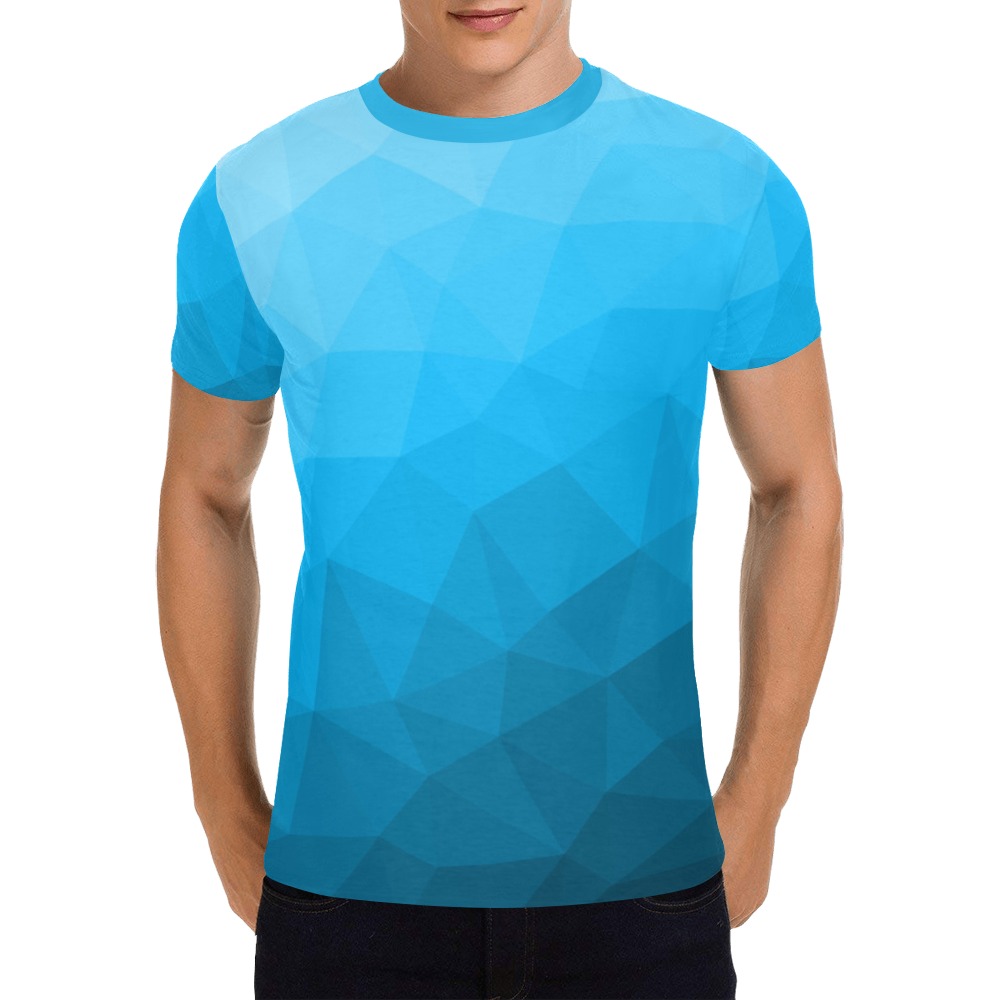 Cyan gradient geometric mesh pattern All Over Print T-Shirt for Men (USA Size) (Model T40)