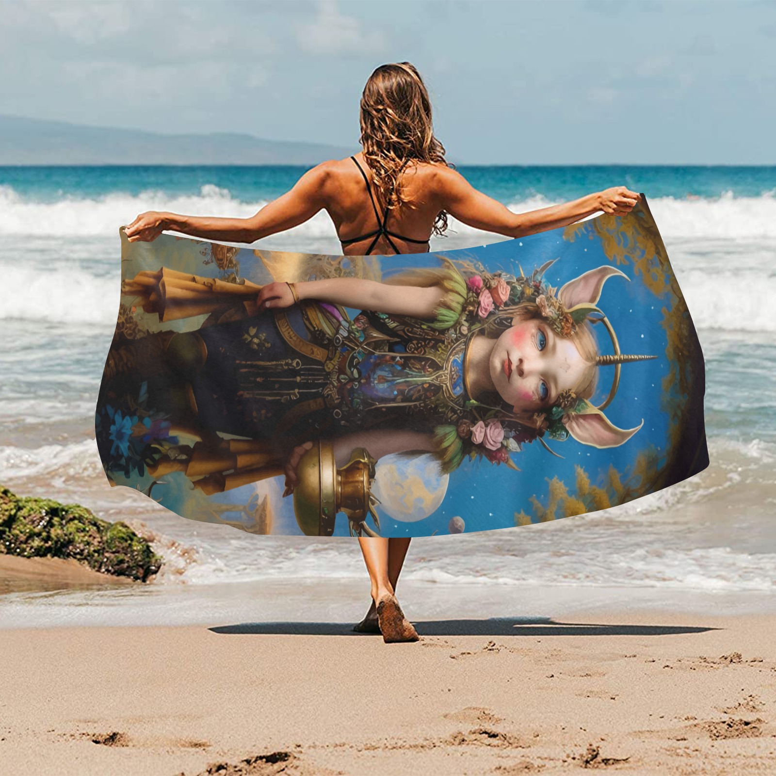 menina duende_vectorized Beach Towel 32"x 71"