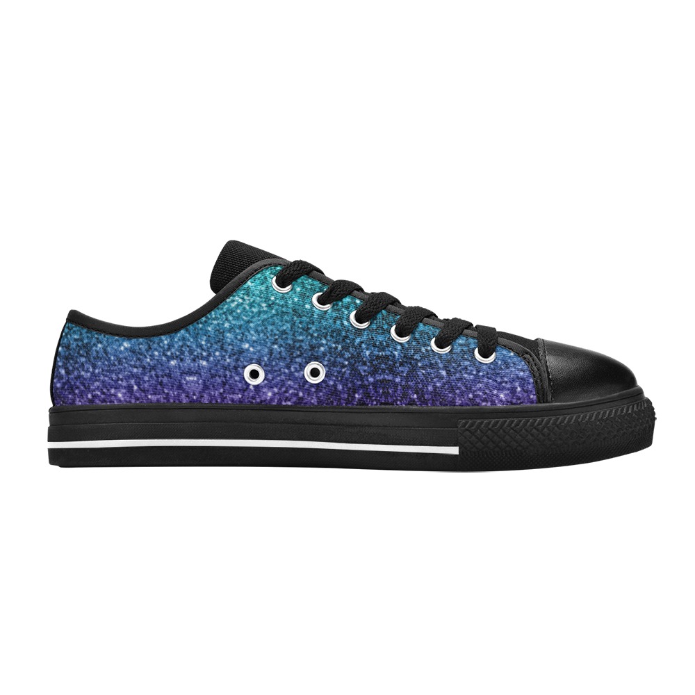 Aqua blue ombre faux glitter sparkles Women's Classic Canvas Shoes (Model 018)