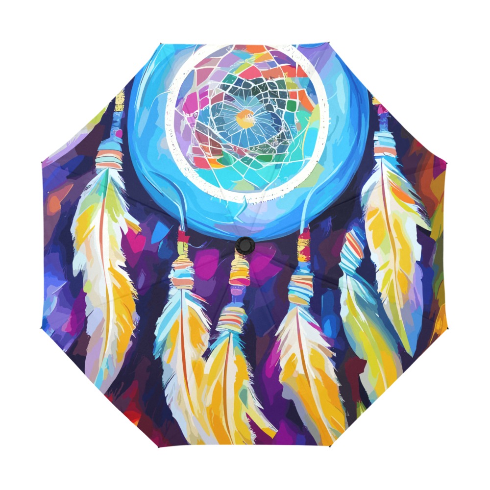 Blue dreamcatcher, purple background colorful art. Anti-UV Auto-Foldable Umbrella (U09)