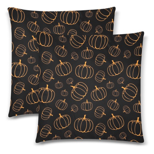Black with Orange Outline Pumpkins Custom Zippered Pillow Cases 18"x 18" (Twin Sides) (Set of 2)
