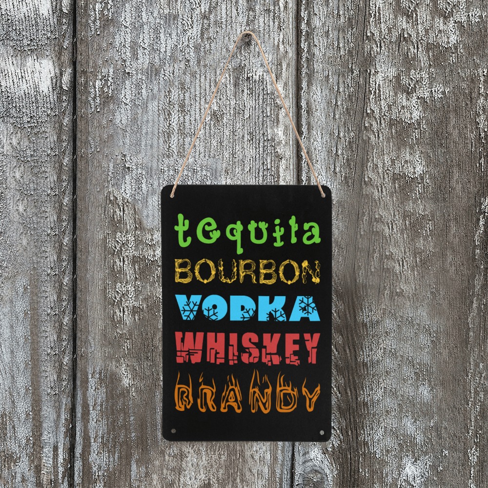 Colorful strong drinks names in decorative fonts. Metal Tin Sign 8"x12"
