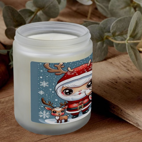 Santa and Reindeer 2 Frosted Glass Candle Cup - Large Size (Lavender&Lemon)