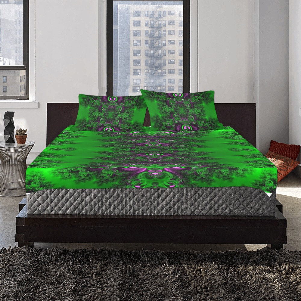Early Summer Green Frost Fractal 3-Piece Bedding Set