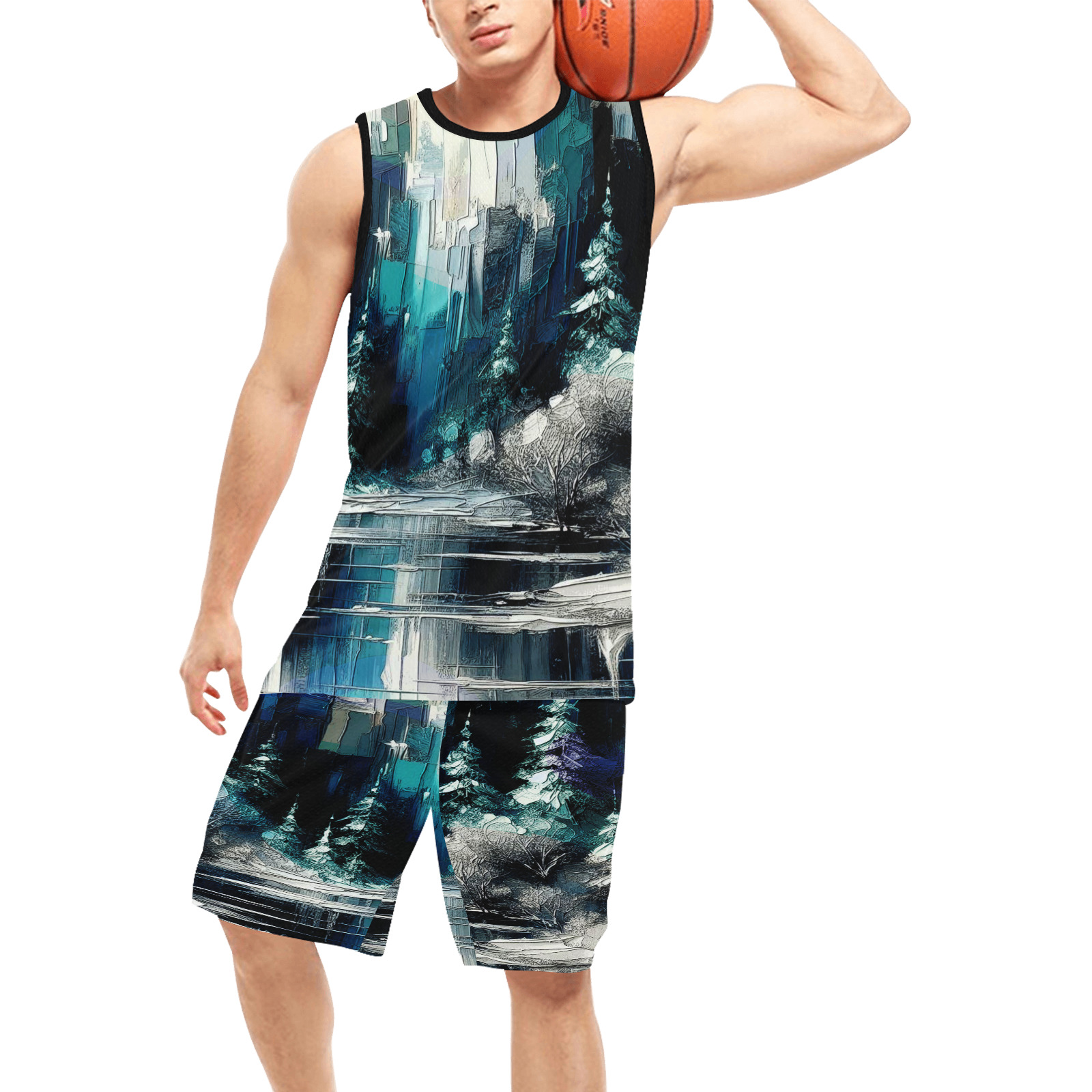 Painted City Winter Scene 1006 Basketball Uniform with Pocket