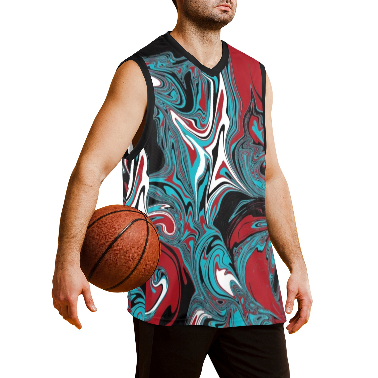 Dark Wave of Colors with Black Sides Men's V-Neck Basketball Jersey (B02)