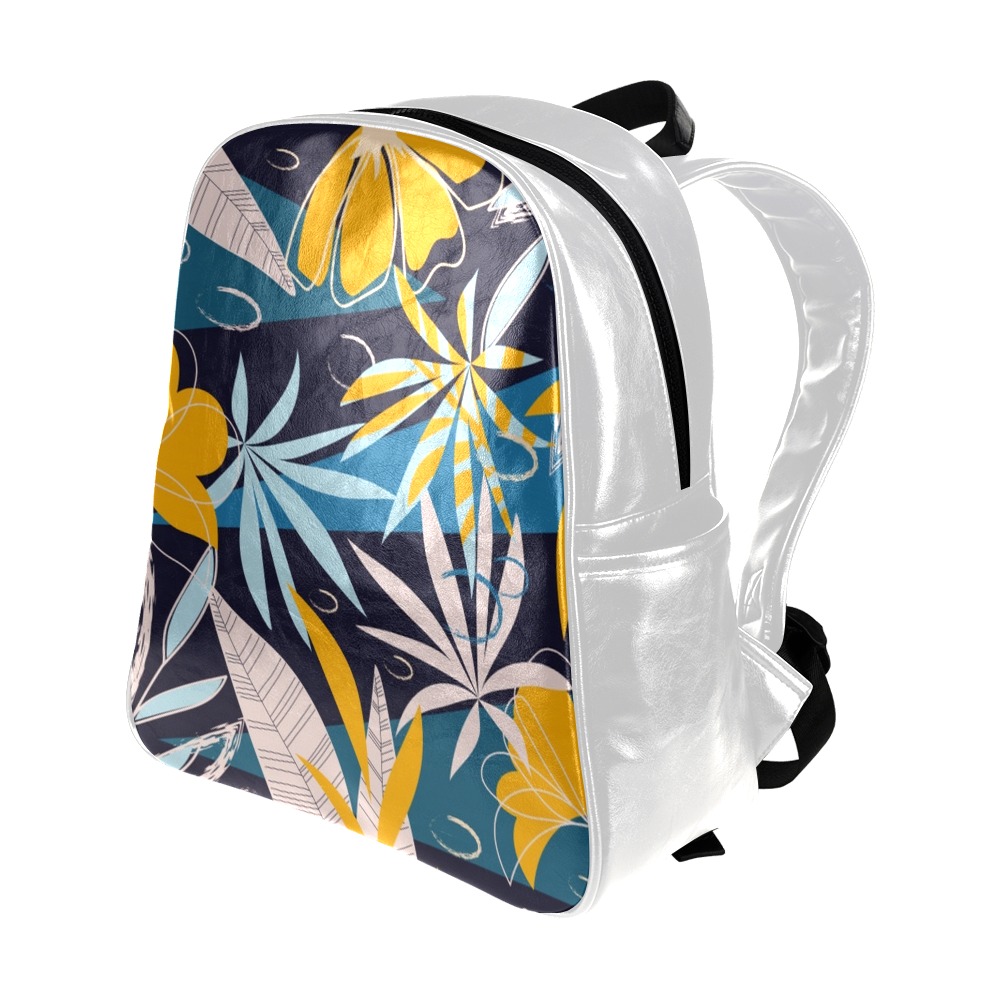 Colorful Tropical Pattern (4) Multi-Pockets Backpack (Model 1636)