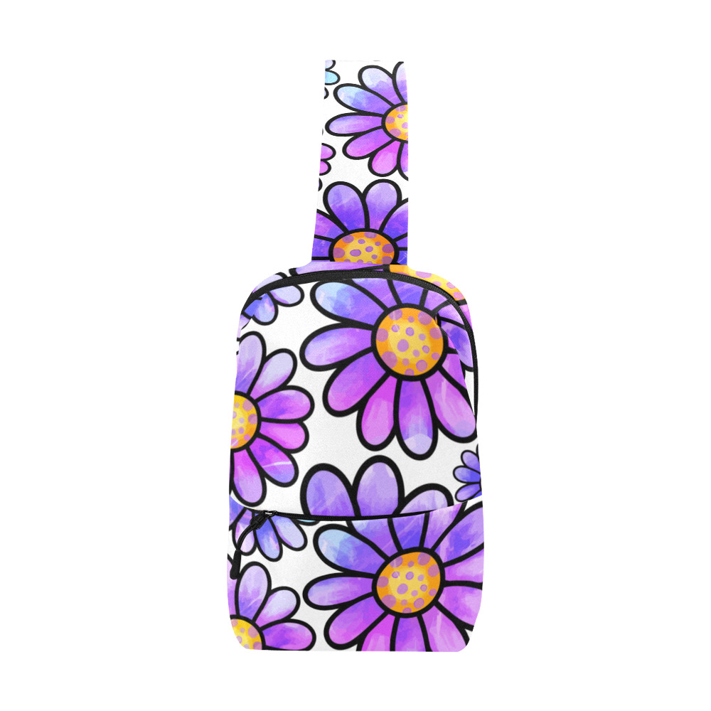 Lilac Watercolor Doodle Daisy Flower Pattern Chest Bag (Model 1678)
