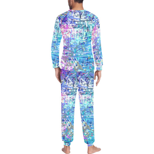 Grunge Urban Graffiti Pink Turquoise Paint Splatter Texture Men's All Over Print Pajama Set with Custom Cuff