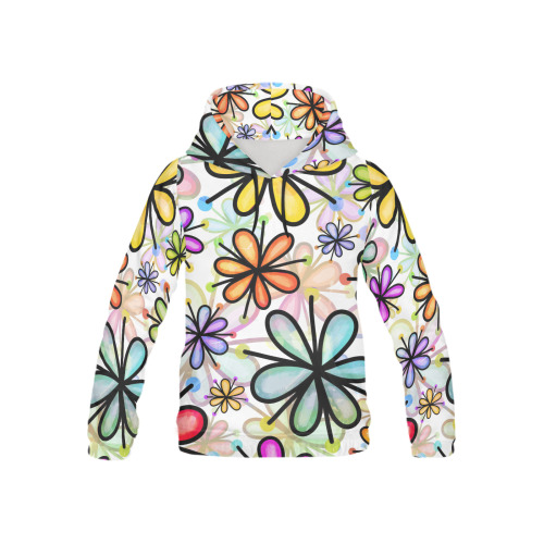 Watercolor Rainbow Doodle Daisy Flower Pattern All Over Print Hoodie for Kid (USA Size) (Model H13)