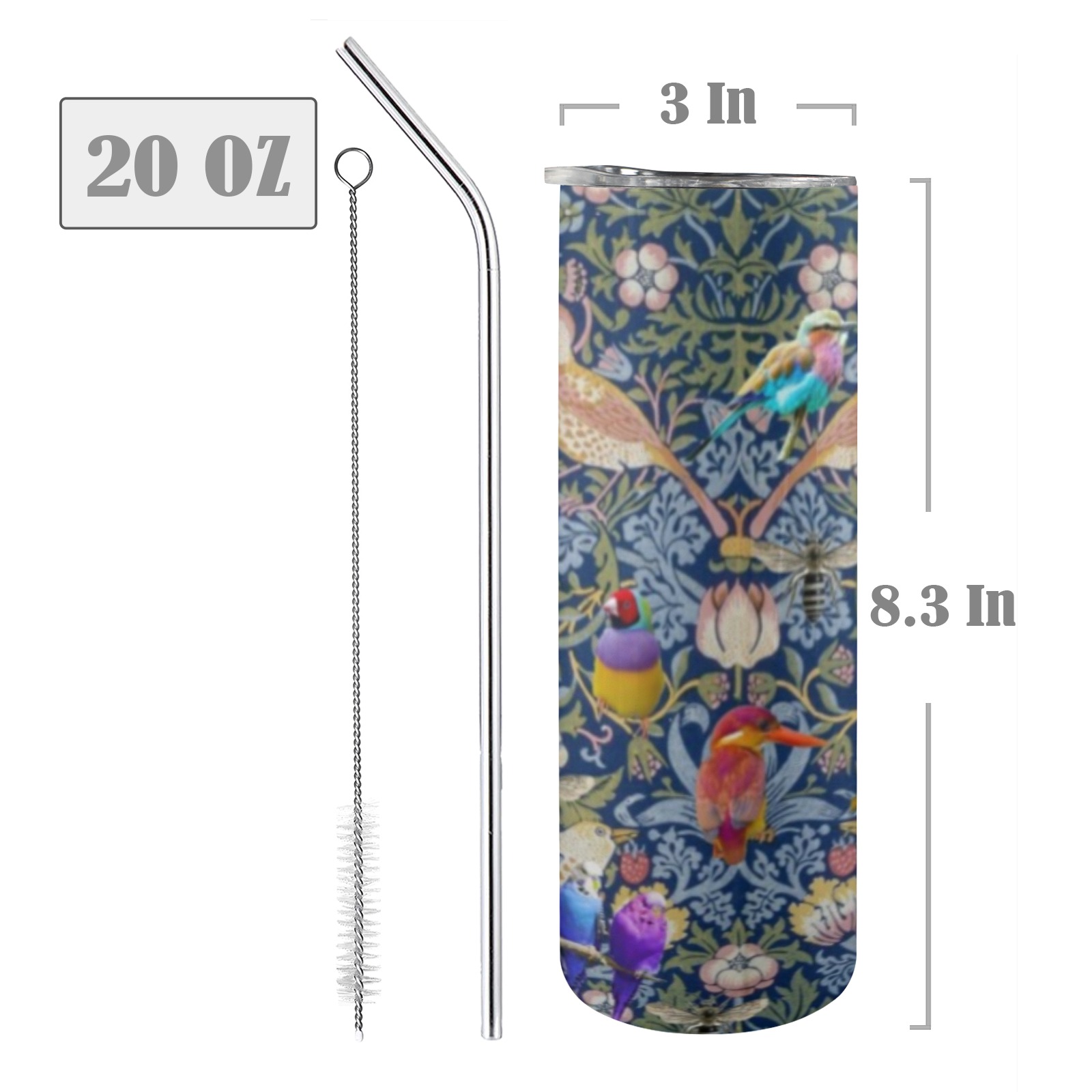 William's Birds 20oz Tall Skinny Tumbler with Lid and Straw