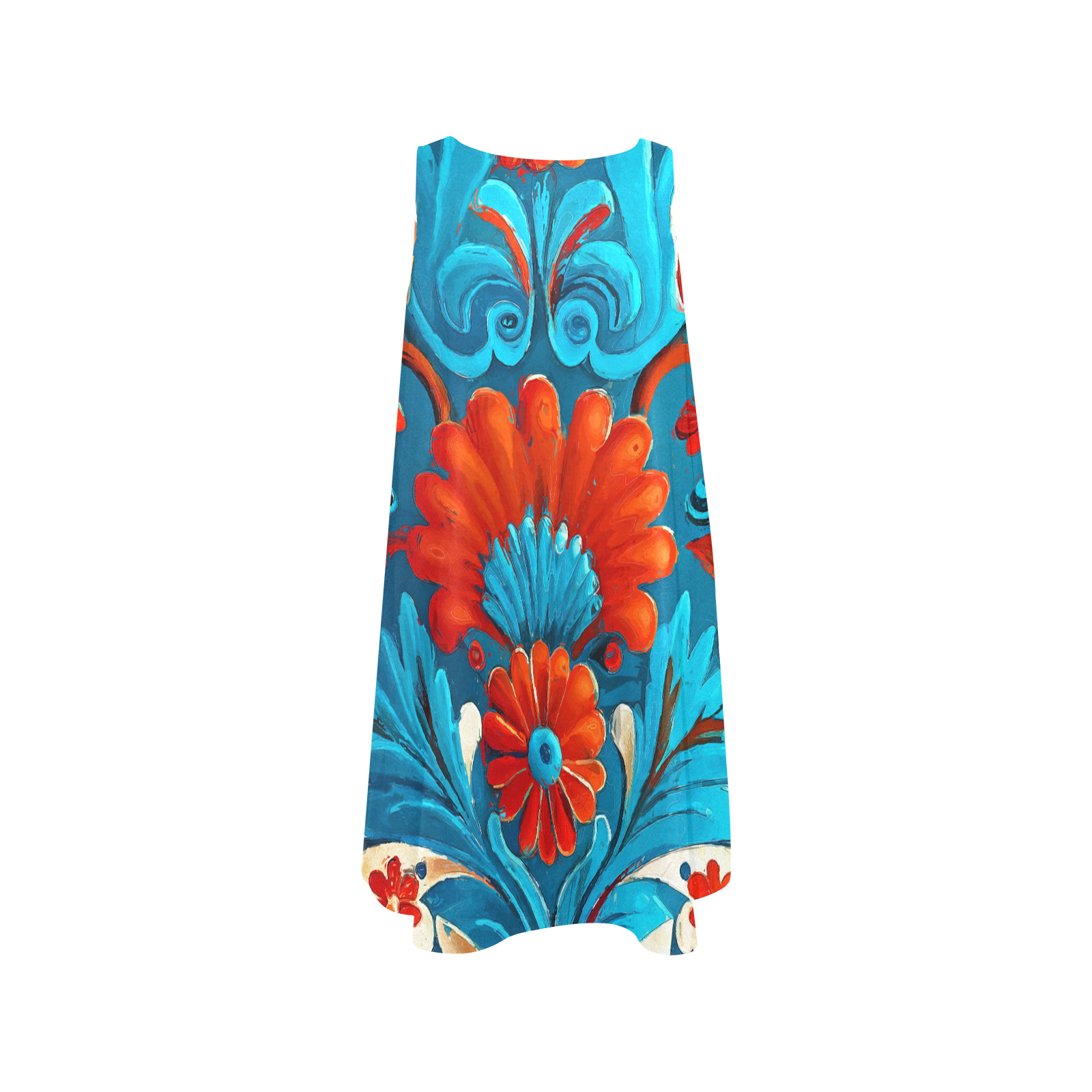 folklore motifs dress Sleeveless A-Line Pocket Dress (Model D57)