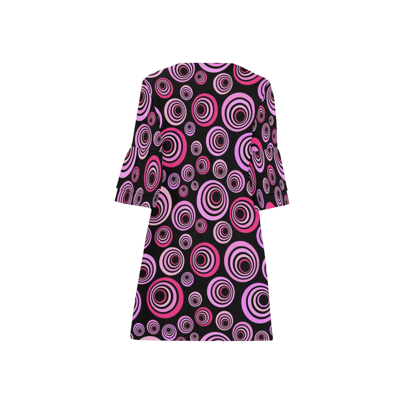 Retro Psychedelic Pretty Pink Pattern Half Sleeves V-Neck Mini Dress (Model D63)