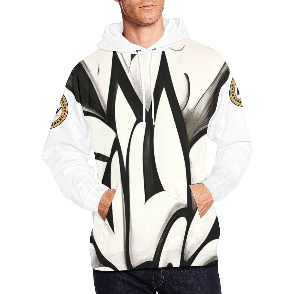 Black and White Graffiti style All Over Print Hoodie for Men (USA Size) (Model H13)