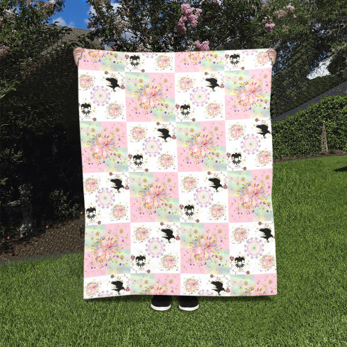 Secret Garden With Harlequin and Crow Patch Artwork Quilt 40"x50"