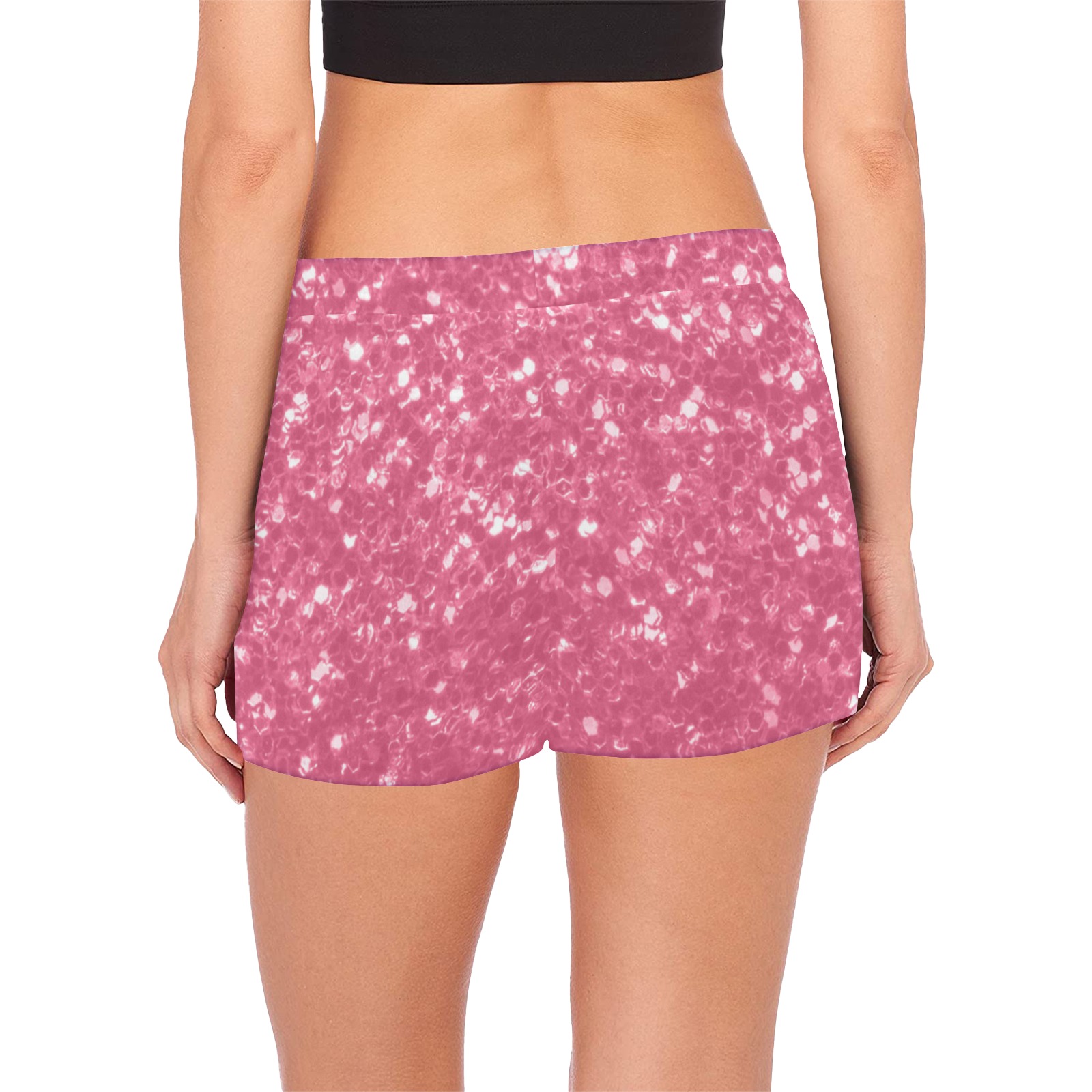 Magenta light pink red faux sparkles glitter Women's Pajama Shorts