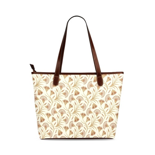 Papyrus and lotus blockprint Shoulder Tote Bag (Model 1646)