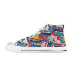 Fantasy sailboats at sea. Elegant abstract art. Women's Classic High Top Canvas Shoes (Model 017)