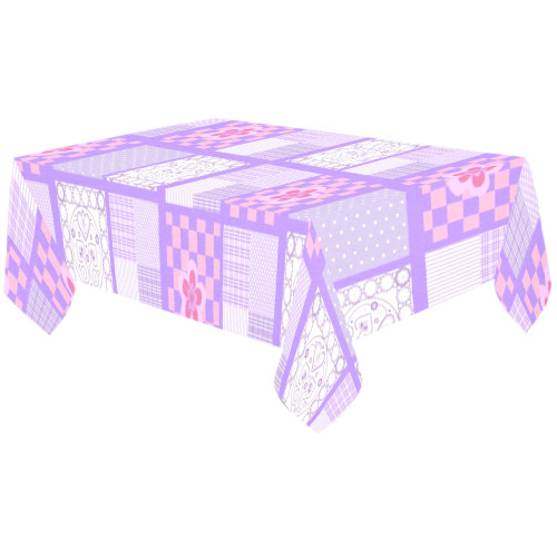 Pink and Purple Patchwork Design Cotton Linen Tablecloth 60"x120"