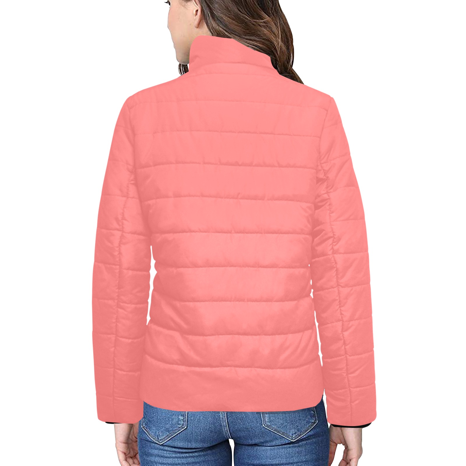 color light red Women's Stand Collar Padded Jacket (Model H41)