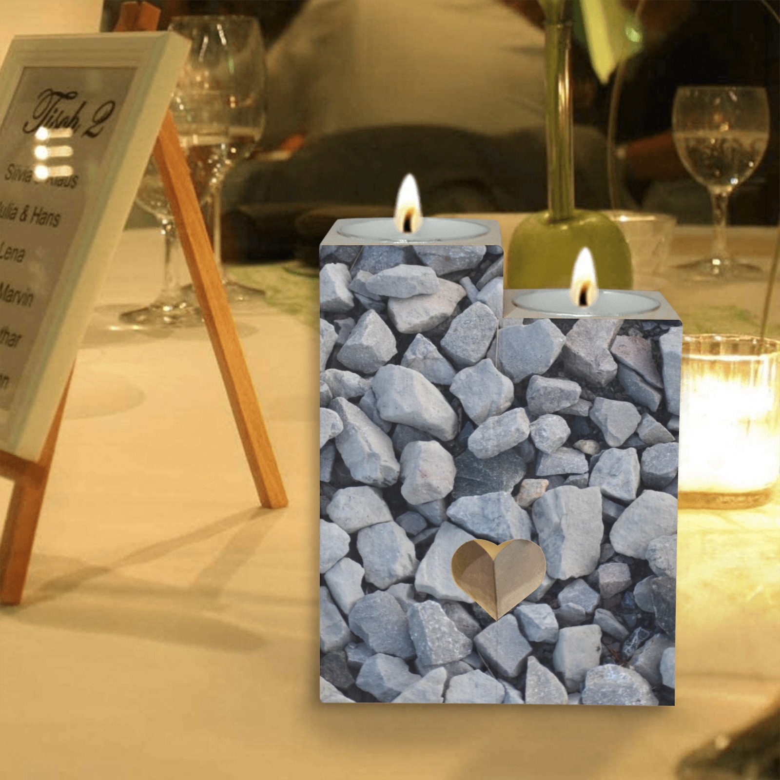 Gravel Wooden Candle Holder (Without Candle)