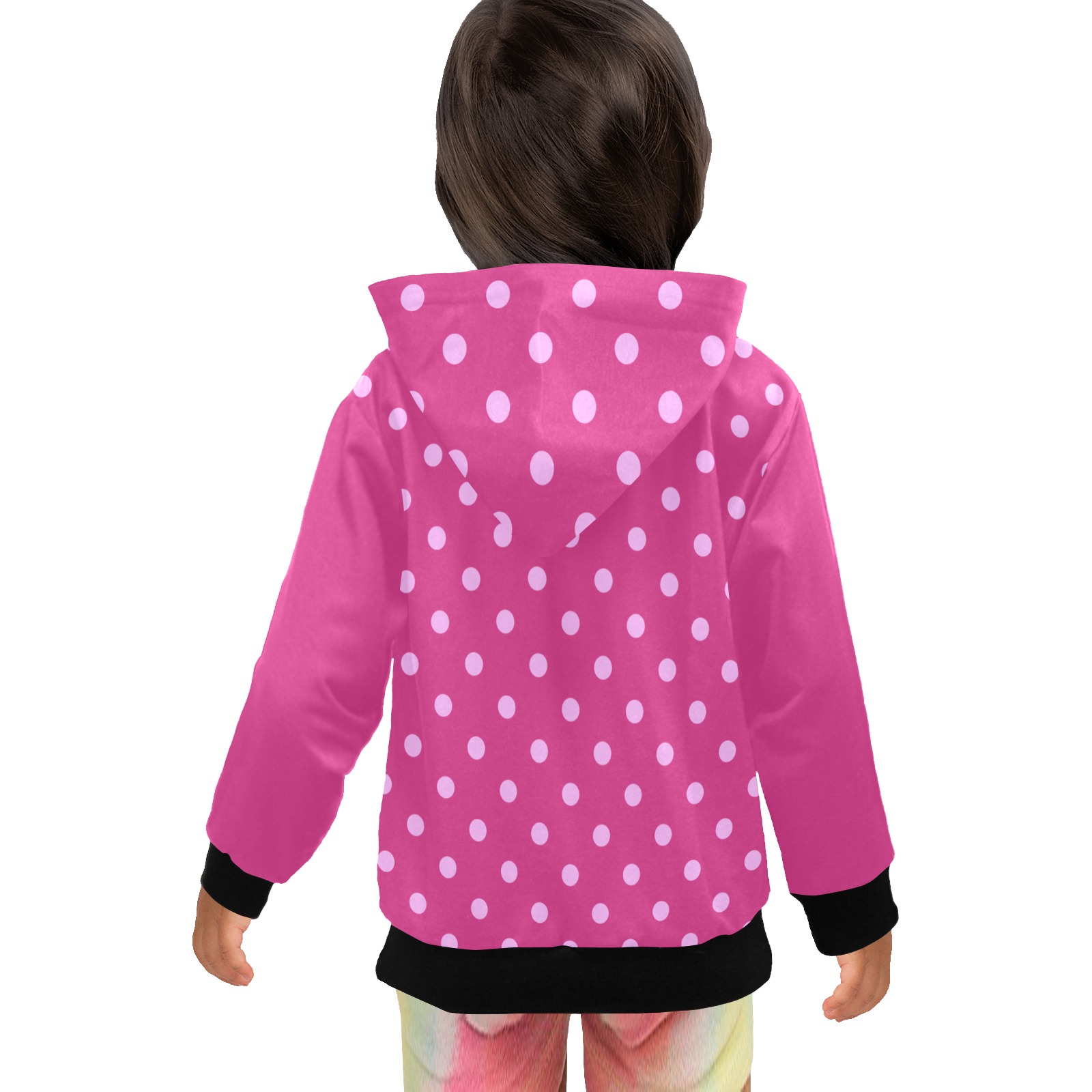 Pink Polka Dots on Fuscia Little Girls' Zip Up Hoodie (Model H58)