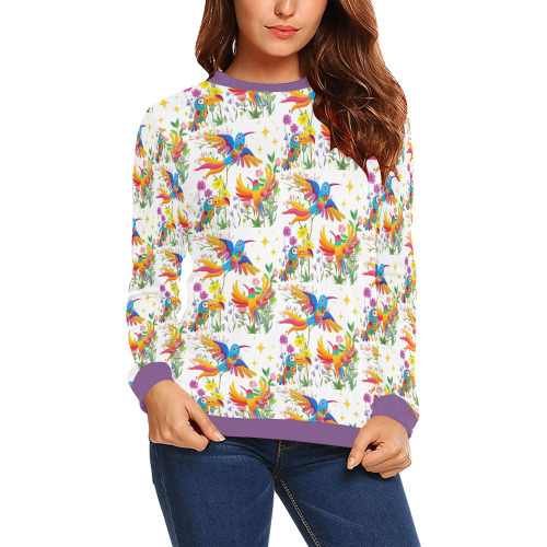 Birds of Paradise Pattern All Over Print Crewneck Sweatshirt for Women (Model H18)