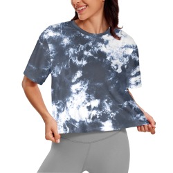 Dark_blue_watercolor_stains_22 Women's Cropped T-shirt (Model T80)