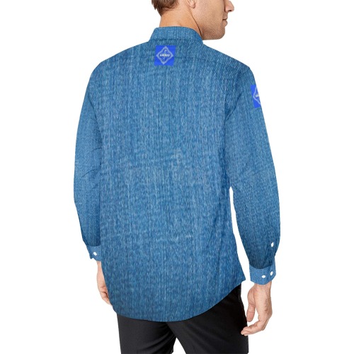 DIONIO Clothing - Blue Denim Look Casual Dress Shirt (Blue Shield Logo) Men's All Over Print Casual Dress Shirt (Model T61)