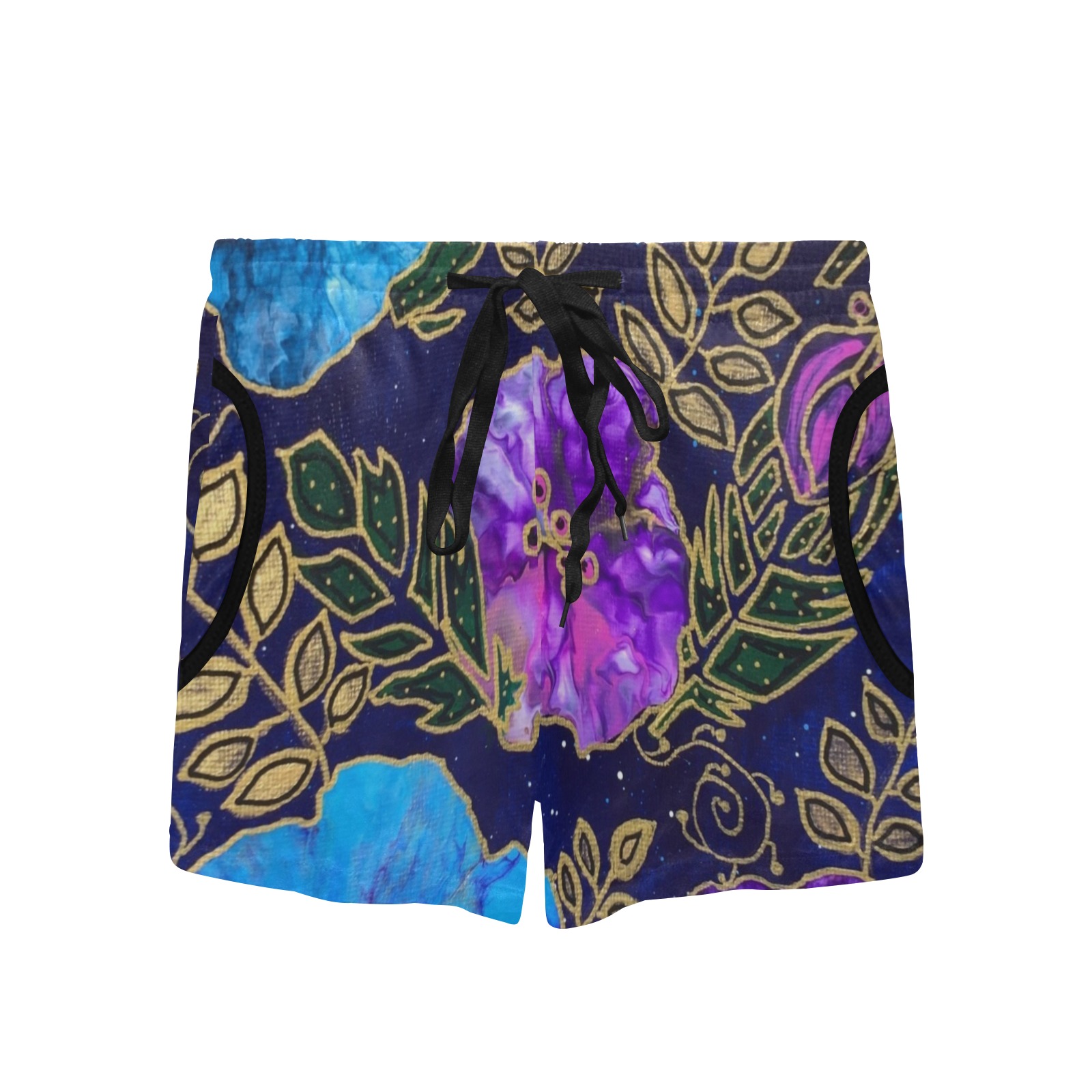 Dark Blue Floral Women's Mid-Length Board Shorts (Model L55)